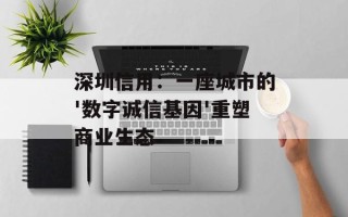 深圳信用：一座城市的'数字诚信基因'重塑商业生态