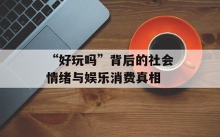 “好玩吗”背后的社会情绪与娱乐消费真相