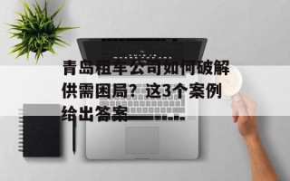 青岛租车公司如何破解供需困局？这3个案例给出答案