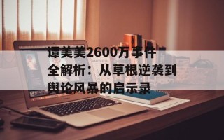 谭美美2600万事件全解析：从草根逆袭到舆论风暴的启示录