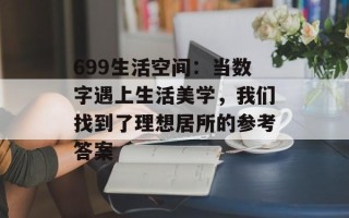 699生活空间：当数字遇上生活美学，我们找到了理想居所的参考答案